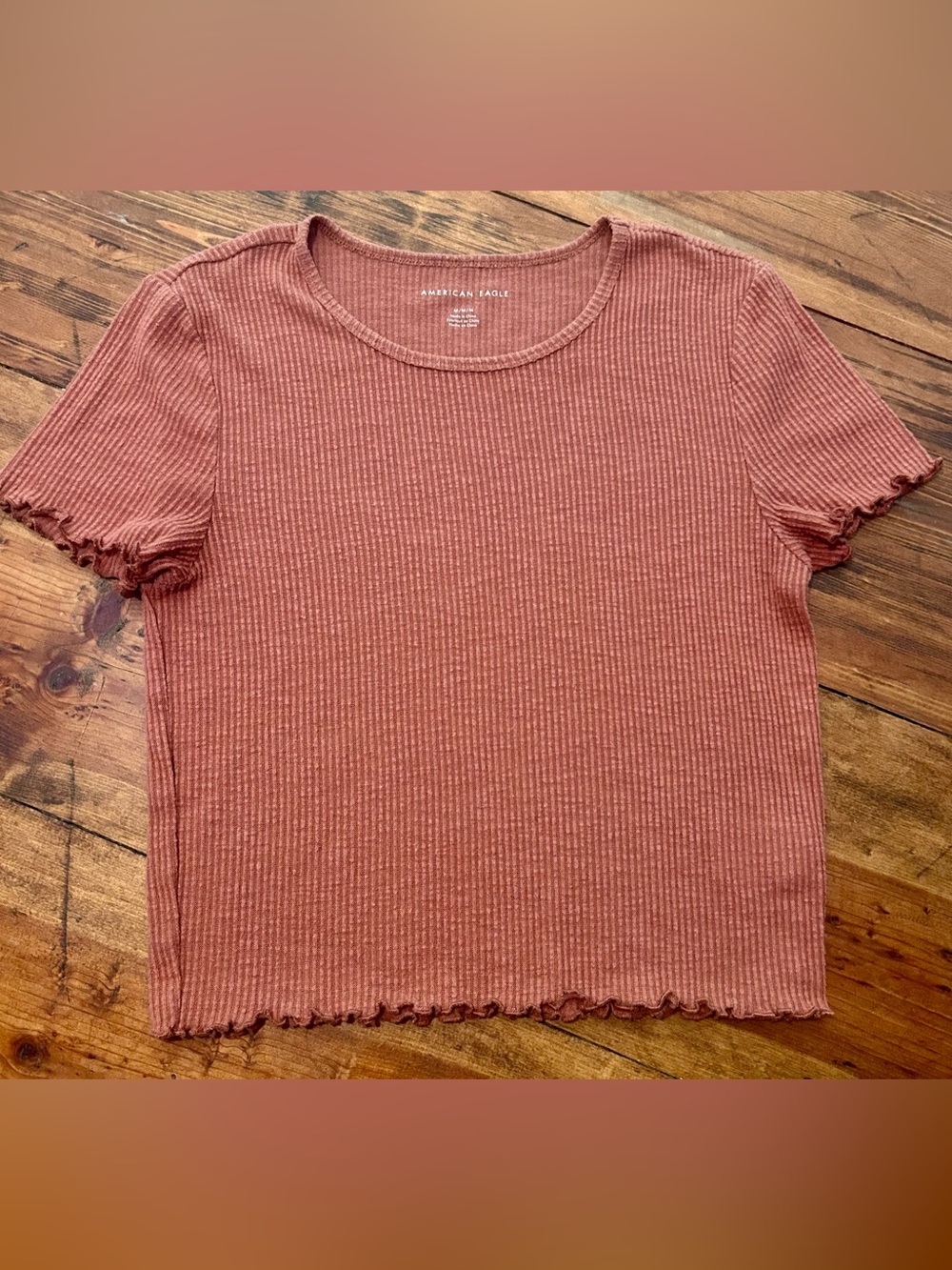 American Eagle Outfitters Women's Ribbed Short Sleeve Top - Rose Rust